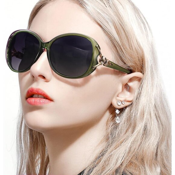 Women\'s Green Trendy Frame Shades Eyes Protection Polarized Sunglasses main image 6